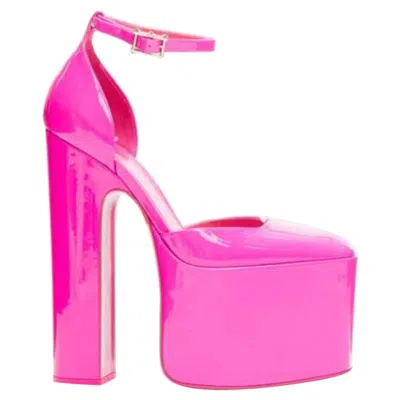 Pre-owned Valentino Garavani Valentino Runway Discobox 180 Hot Pink Patent Platform Ankle Strap Heels Eu39