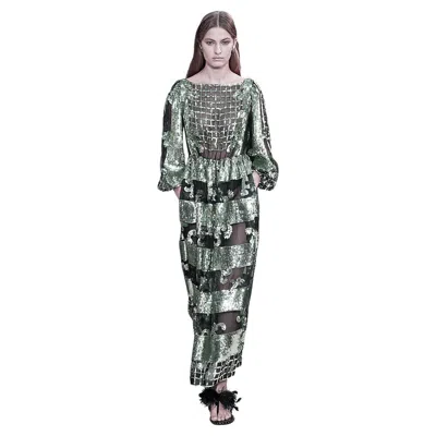Pre-owned Valentino Runway Emerald Sequin Shimmer Dress Gown Nwt In Green