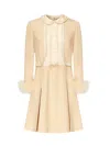 Valentino Nude Viscose-silk Blend Dress With Feather-accented Cuffs