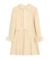 Valentino Feather-trimmed Embellished Jacquard And Woven Mini Dress In Birch Color