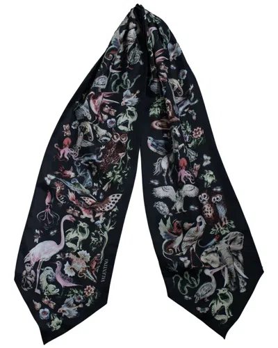 Pre-owned Valentino Safari Printed Silk Scarf (authentic Pre-loved) In Black