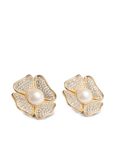 Valentino Garavani San Fin Metal Earrings With Swarovski® Crystals And Pearls In Gold