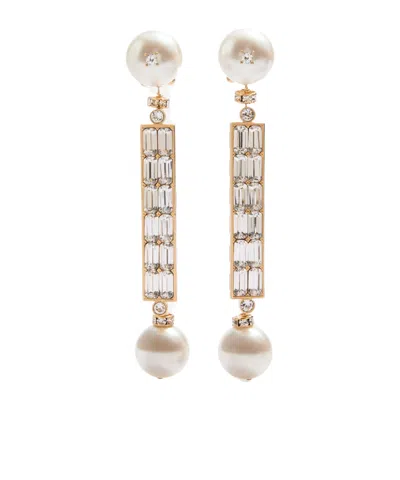 Valentino Garavani San Fin Metal Earrings With Swarovski Crystals And Pearls In Gold/cream/crystal