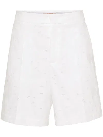Valentino Cotton Blend Embroidered A-line Mini Shorts In White
