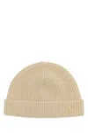 Valentino Ribbed Cashmere Beanie Hat With Turn-up Brim In Burro