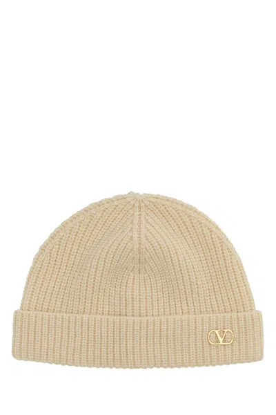 VALENTINO GARAVANI SAND CASHMERE BEANIE HAT