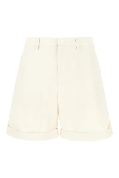 Valentino Ecru Cotton And Linen Bermuda Shorts In Beige
