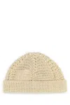 Valentino Garavani Sand Cotton Knitted Vlogo Signature Beanie Hat In Burro
