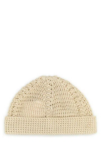 VALENTINO GARAVANI SAND COTTON KNITTED VLOGO SIGNATURE BEANIE HAT