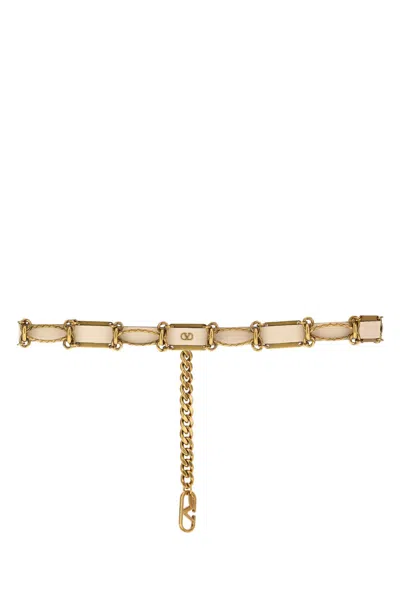 Valentino Garavani Sand Leather And Metal Belt In Gold