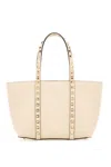 Valentino Sand Leather Small Rockstud Shopping Bag In Neutral