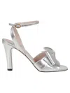 Valentino Bowow Metallic Leather Sandals In Silver