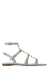 Valentino Garavani Rockstud Flat Calfskin Sandal With Straps Woman Azure 40.5 In Blue