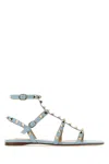 Valentino Rockstud T05 Flats Sandals In Bluporcellana
