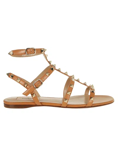 Valentino Garavani Valentino Rockstud Caged Leather Ankle Strap Sandal In Beige
