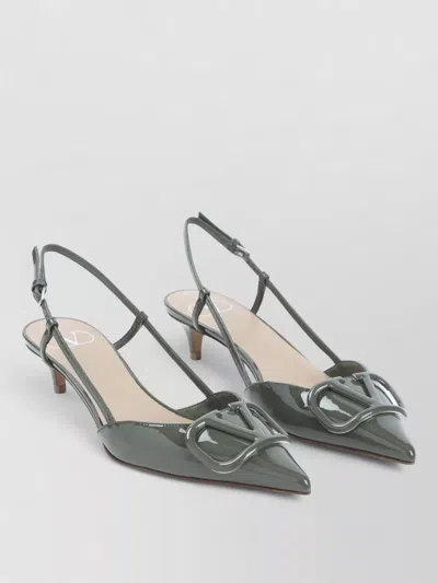 Valentino Garavani Sandal Slingback Pointed Toe Kitten Heel Patent In Green