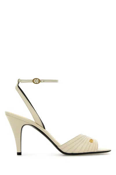 Valentino Garavani Ivory Goat Leather Stiletto Sandal With Striped Strap In White