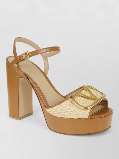 Valentino Garavani Vlogo Signature Platform Sandal In Raffia 115mm Woman Beige 42 In Brown