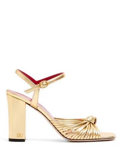 Valentino Garavani 90mm Vlogo Anne Metallic Leather Block-heel Sandals In Yellow