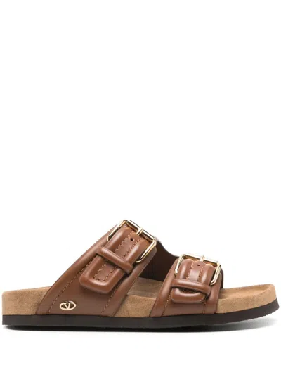 Valentino Garavani Sandali In Pelle Con Logo Vlogo Sandals Brown