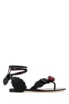Valentino Leather Cherryfic Thong Sandals Leaf Detail In Black