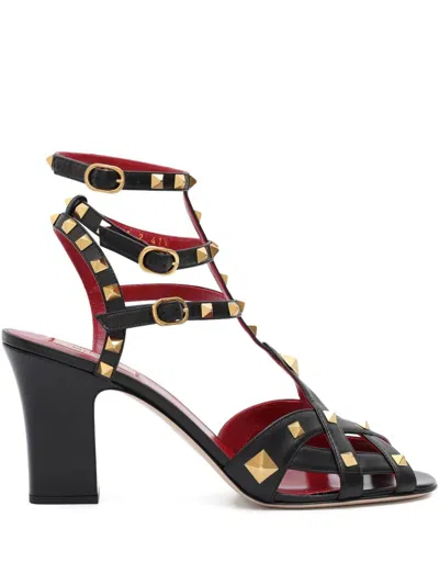 Valentino Garavani Studded Ankle Strap Open Toe Sandals In Black