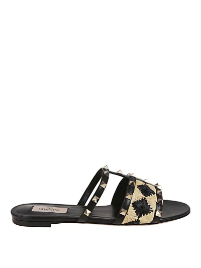 Valentino Garavani Women's Rockstud Slide In Black+natural+black