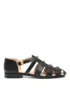 Valentino Studshield Fisherman Sandals In Calf Leather In Negro