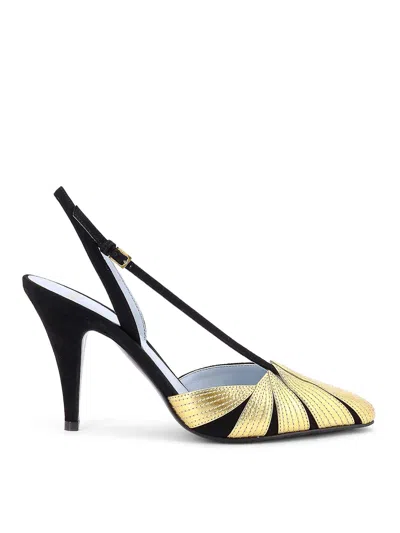 Valentino Garavani High Slingback Foliefoliage Black And Gold In Multi