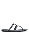 Valentino Rockstud T-strap Flat Slide Sandals In Black