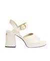 Valentino Garavani Sandalo Con Plateau Fawcette In Vitello Abrasivato 100mm In Ivory White