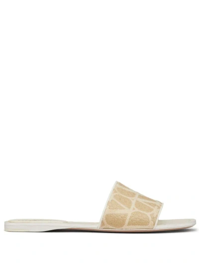 Valentino Garavani Beige Toile Iconographe Slides In White