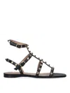 Valentino Rockstud Caged Leather Ankle Strap Sandal In Black