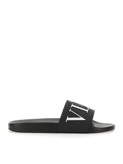 Valentino Garavani Slide Sandal With Logo In Black