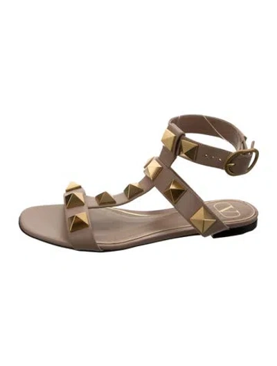 Pre-owned Valentino Garavani Sandals Rockstud Accents Gladiator Sandals In Gold/neutrals
