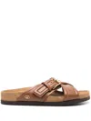 Valentino Vlogo-plaque Leather Slides In Tobacosiga