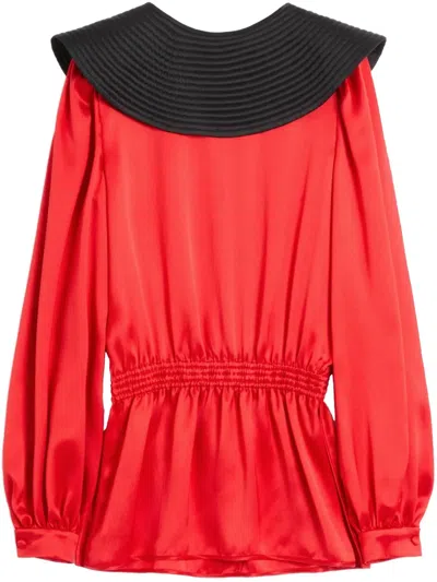 Valentino Red Silk Blouse With Black Collar In Orange