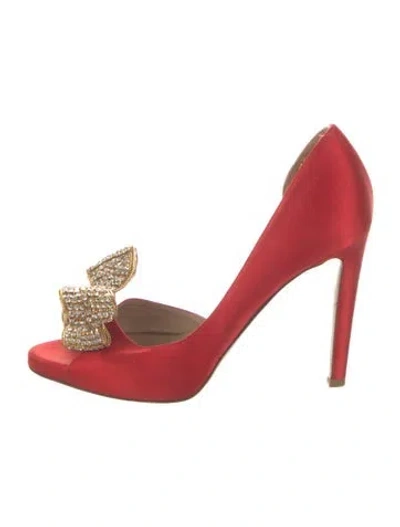Pre-owned Valentino Garavani Satin Bow Accents Sandals In Red