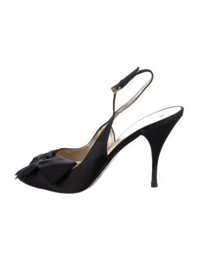 Pre-owned Valentino Garavani Satin Bow Accents Slingback Pumps In Blue