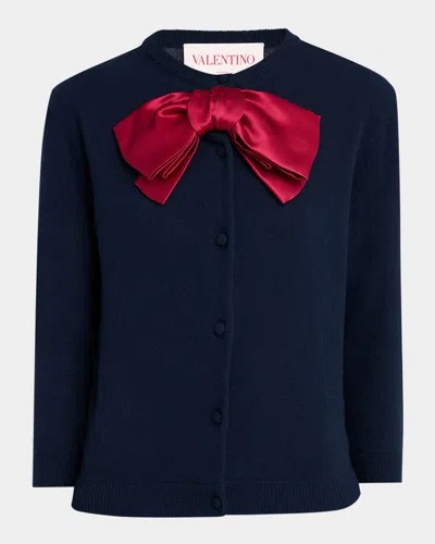 VALENTINO SATIN BOW CREWNECK CARDIGAN