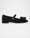 Valentino Satin Bow Mary Jane Ballerina Flats In Blue