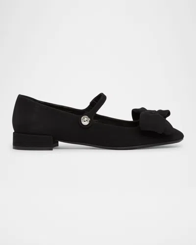 Valentino Garavani Satin Bow Mary Jane Ballerina Flats In Nero