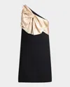 Valentino Satin Bow One-shoulder Mini Dress In Black