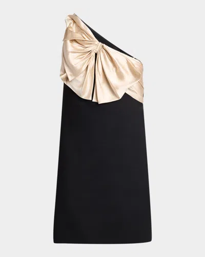 Valentino Satin Bow One-shoulder Mini Dress In Black