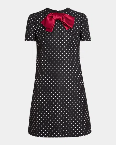 Valentino Mini Dress With Polka Dot Print And Bow Detail In Black