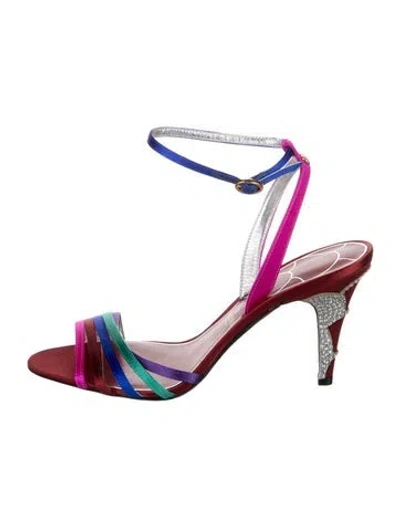 Pre-owned Valentino Garavani Satin Colorblock Pattern Sandals W/ Tags In Red