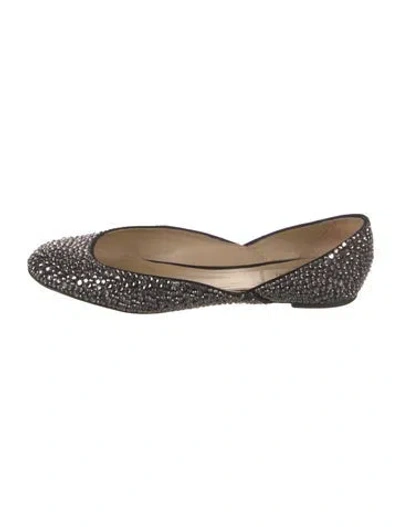 Pre-owned Valentino Garavani Satin Crystal Embellishments Ballet Flats In Gray
