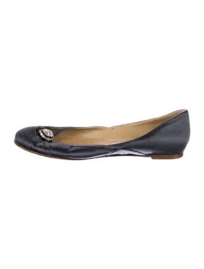 Pre-owned Valentino Garavani Satin Crystal Embellishments Flats In Blue