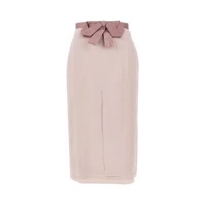 Valentino Satin Midi Skirt With Bow In Pink