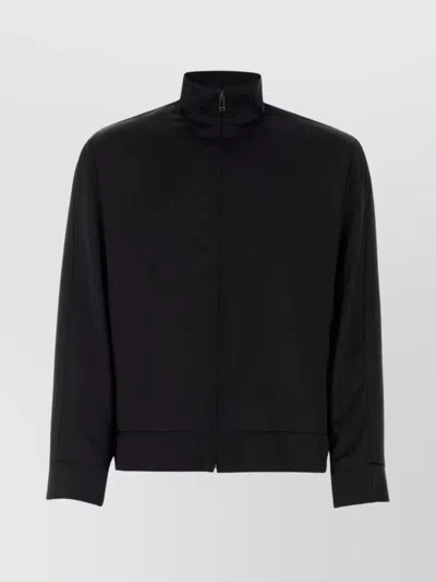 Valentino Satin Neck Sweatshirt With Zip Pockets In Black